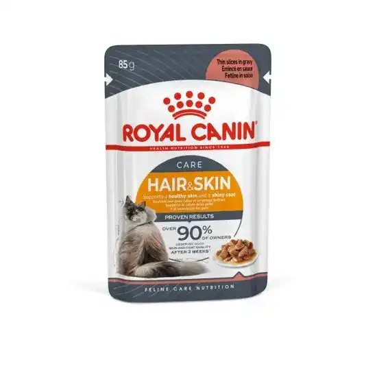 ROYAL CANIN Adult Hair Skin & Care Wet Cat Food with Thin Slices in Gravy 12 x 85g Pouches 17361