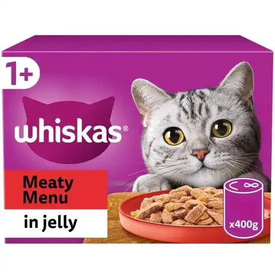 Whiskas 1+ Adult Wet Cat Food Meaty Menu in Jelly 400g Cans 18399