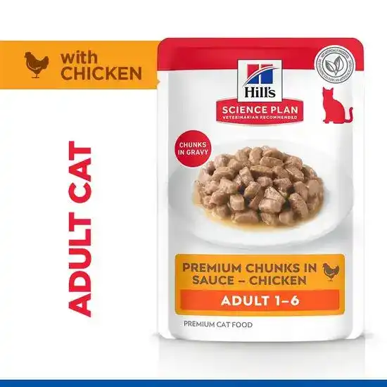 Hill's SCIENCE PLAN Adult Wet Cat Food with Chunks in Gravy with Chicken 12 x 85g Pouches 16387