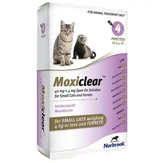Moxiclear Spot-On Solution for Small Cats and Ferrets 40mg + 4mg (Under 4kg) 16542
