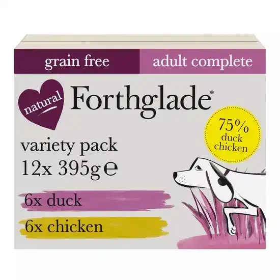Forthglade Grain Free Complete Adult Wet Dog Food Chicken & Duck Variety Pack 12 x 395g Trays 17556