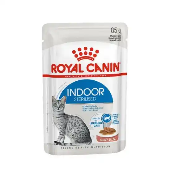 ROYAL CANIN Adult Indoor Sterilised Wet Cat Food with Thin Slices in Gravy 85g Pouches 17366