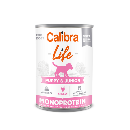 Calibra Dog Life Puppy & Junior Wet Dog Food with Chicken & Rice 6 x 400g Cans 16234