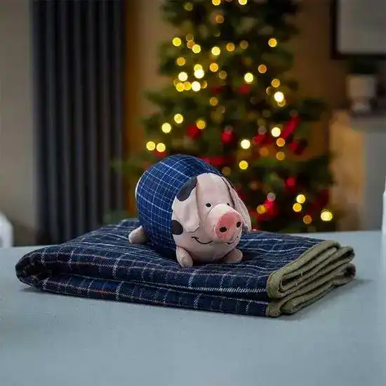 Zoon Pig in Blanket Dog Toy & Comforter Navy Check 20695