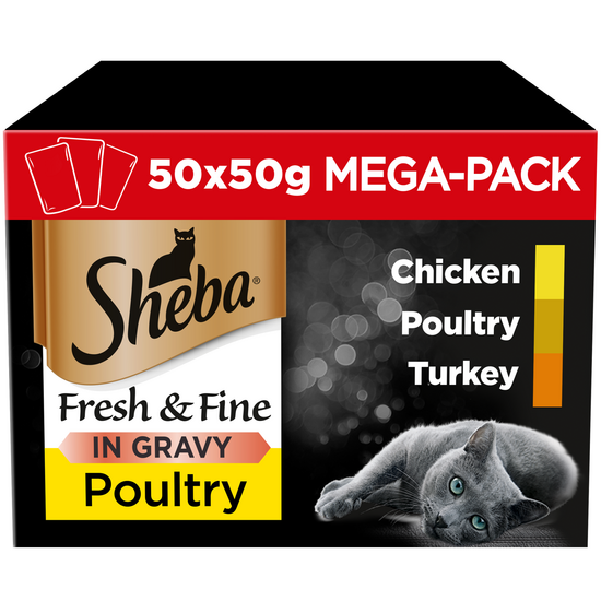 Sheba Fresh & Fine Adult Wet Cat Food Poultry in Gravy 50 x 50g Pouches 17973