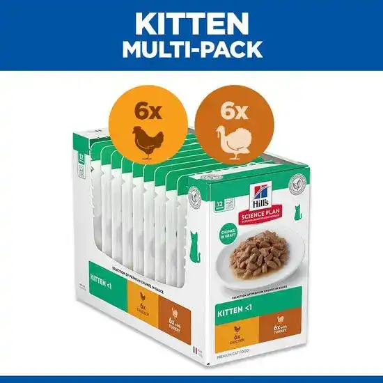 Hill's SCIENCE PLAN Kitten Wet Cat Food Multipack with Chunks in Gravy with Chicken & Turkey 85g Pouches 15910