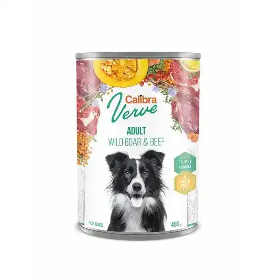 Calibra Verve Grain Free Adult Wet Dog Food Wild Boar & Beef 6 x 400g Cans 16248