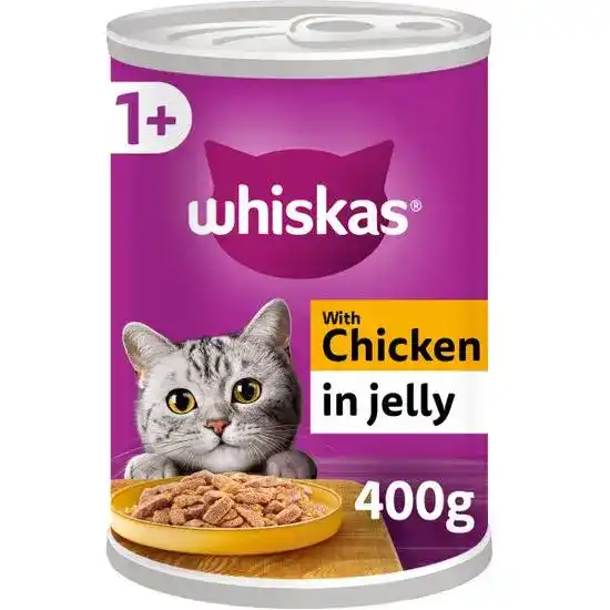 Whiskas 1+ Adult Wet Cat Food with Chicken in Jelly 12 x 400g Cans 18402