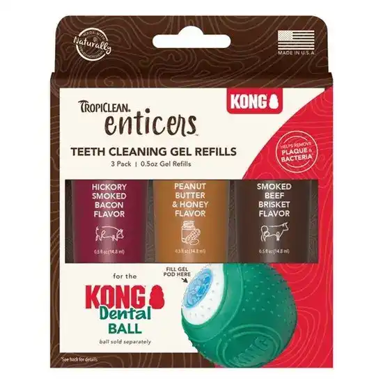 TropiClean Enticers Teeth Cleaning Gel Variety Pack for Dog KONG Dental Ball 3 x 14.8ml 18052