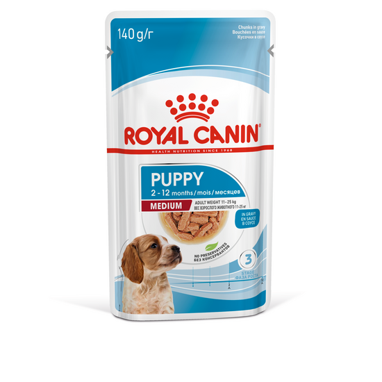 ROYAL CANIN Medium Breed Puppies Wet Dog Food with Chunks in Gravy 40 x 140g Pouches 2511