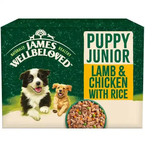James Wellbeloved Puppy & Junior Wet Dog Food with Lamb & Chicken in Gravy 48 x 90g Pouches 17083
