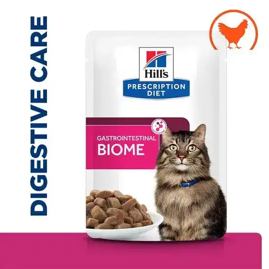 Hill's PRESCRIPTION DIET Gastrointestinal Biome Digestive & Fibre Care Wet Cat Food with Chunks in Gravy with Chicken 48 x 85g Pouches 15873