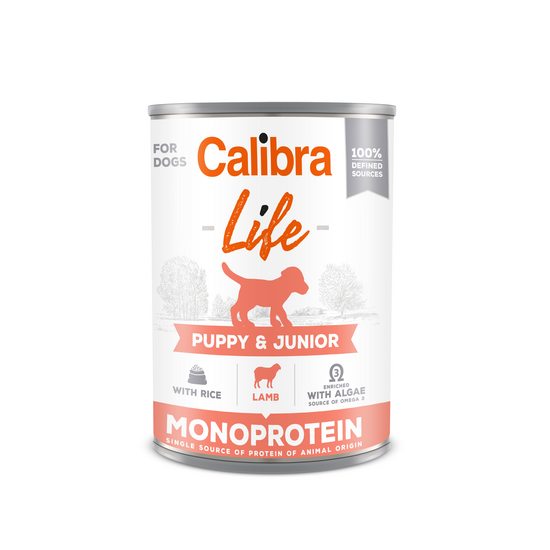 Calibra Dog Life Puppy & Junior Wet Dog Food with Lamb & Rice 6 x 400g Cans 16235