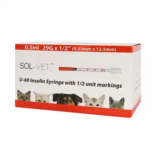 SOL-VET U40 Insulin Syringes 0.5ml Box of 100 10394