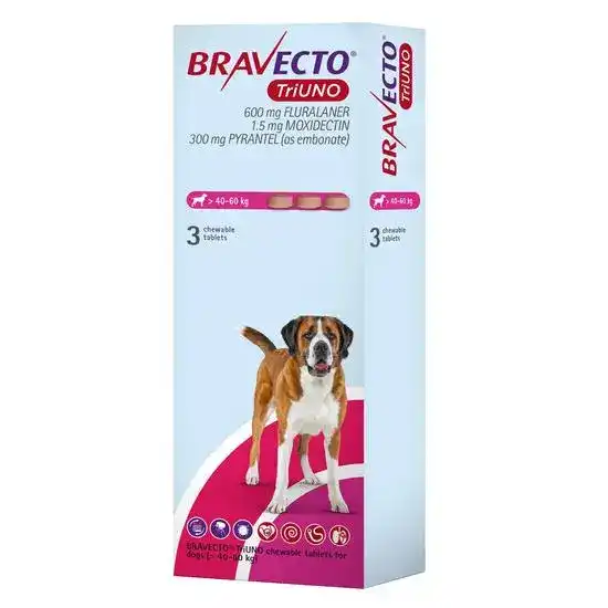 BRAVECTO TriUNO Chewable Tablets for Dogs 600mg (40kg-60kg) 19037