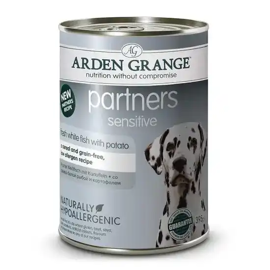 Arden Grange Grain Free Partners Adult Sensitive Wet Dog Food with Fresh White Fish & Potato 24 x 395g Cans 16065