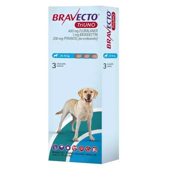 BRAVECTO TriUNO Chewable Tablets for Dogs 400mg (20kg-40kg) 19036