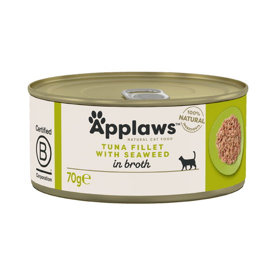 Applaws Natural Adult Wet Cat Food Tuna Fillet with Seaweed in Broth 24 x 70g Tins 16361