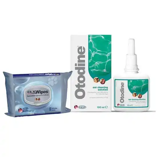 Dog & Cat Petcare Bundle: Otodine Ear Cleaning Solution & CLX Wet Cleaning Wipes 19418