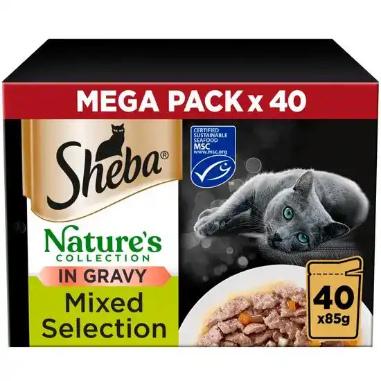 Sheba Nature's Collection Adult Wet Cat Food Mixed Selection in Gravy 40 x 85g Pouches 17963