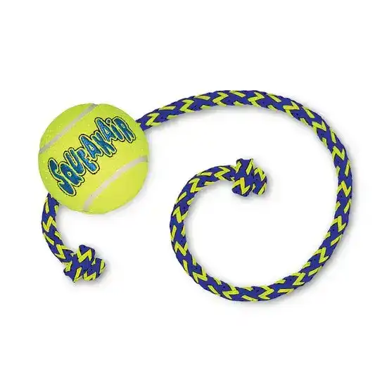 KONG SquekAir Tennis Ball with Rope Toy for Dogs 17267