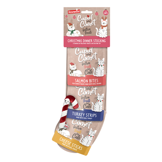 Rosewood Cupid & Comet Christmas Dinner Stocking Cat Treats 1 x 3 Packs 19899
