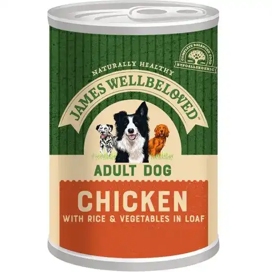 James Wellbeloved Adult Wet Dog Food Chicken with Rice & Vegetables in Loaf 12 x 400g Cans 16023