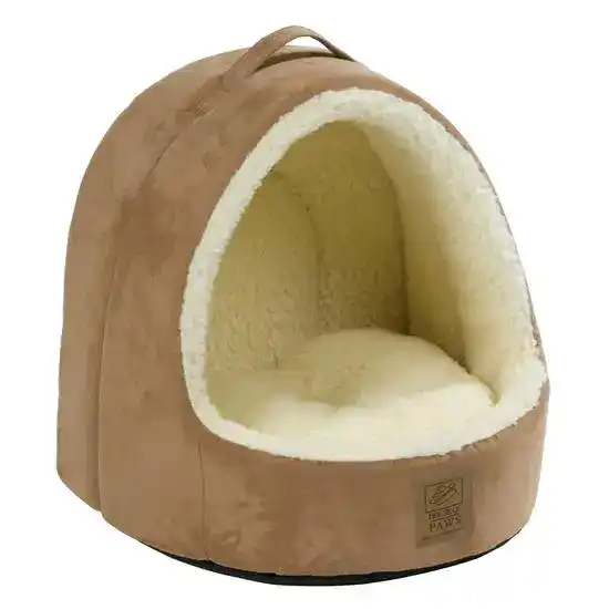 House of Paws Hooded Faux Sheepskin Cat Bed Tan 18775