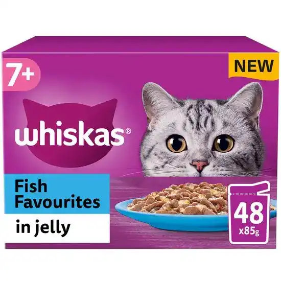 Whiskas 7+ Senior Wet Cat Food Fish Favourites in Jelly 48 x 85g Pouches 17940