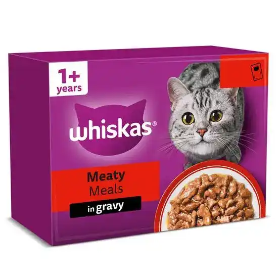 Whiskas 1+ Adult Wet Cat Food Meaty Meals in Gravy 48 x 85g Pouches 17949