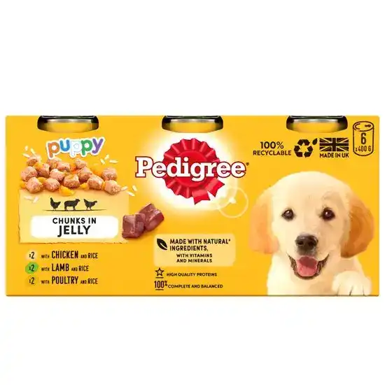 Pedigree Puppy Wet Dog Food Mixed Selection with Chunks in Jelly 24 x 400g Cans 16182