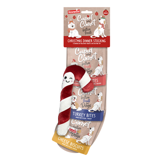 Rosewood Cupid and Comet Christmas Dinner Stocking Dog Treats 1 x 3 Packs 19898
