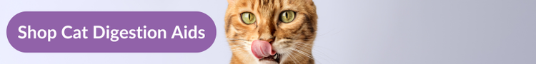 A tabby cat licking its lips with overlayed text that reads &#39;Shop Cat Digestion&#39;